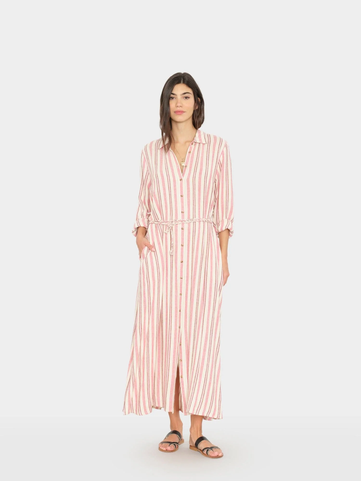 Dusty Pink Stripe Bowen Dress